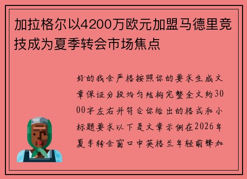 加拉格尔以4200万欧元加盟马德里竞技成为夏季转会市场焦点 加拉格尔以4200万欧元加盟马德里竞技成为夏季转会市场焦点